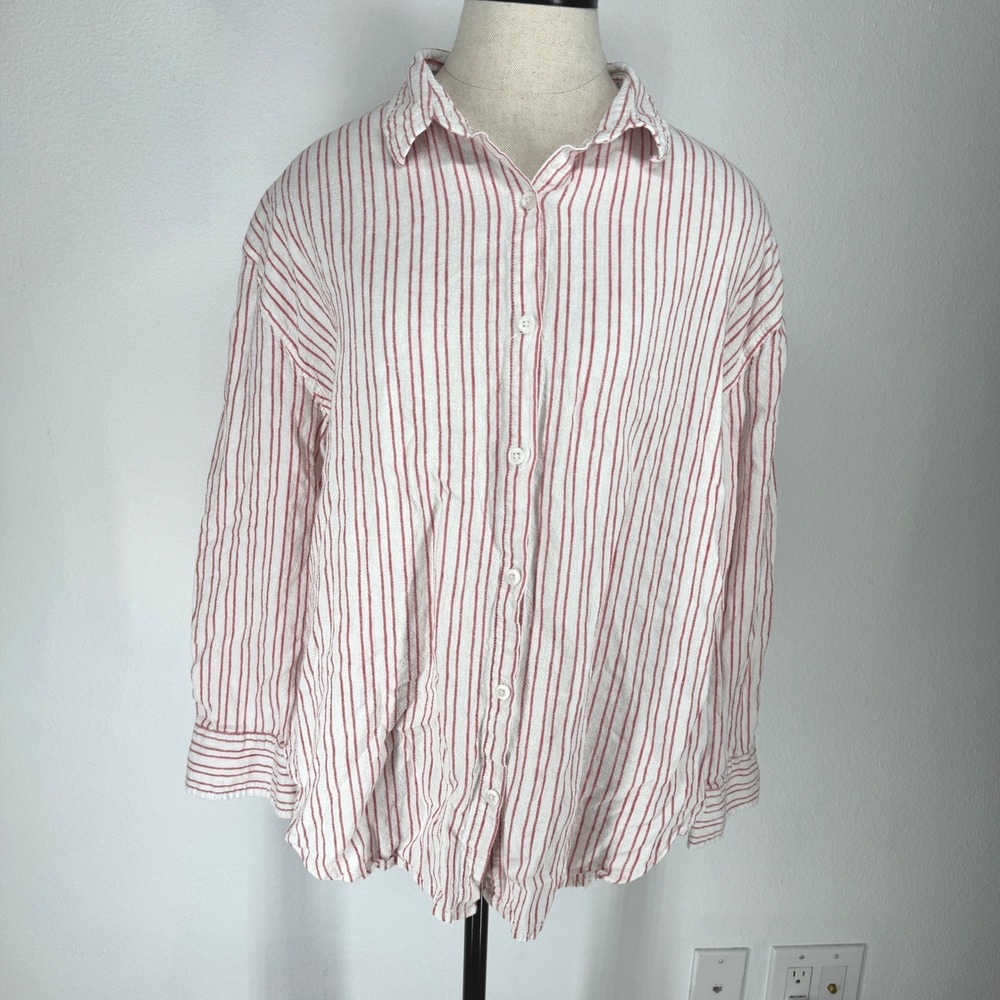 Cotton On Striped Linen Button Shirt Womens 6 Gauzy‎ Lightweight Nautical Beach
